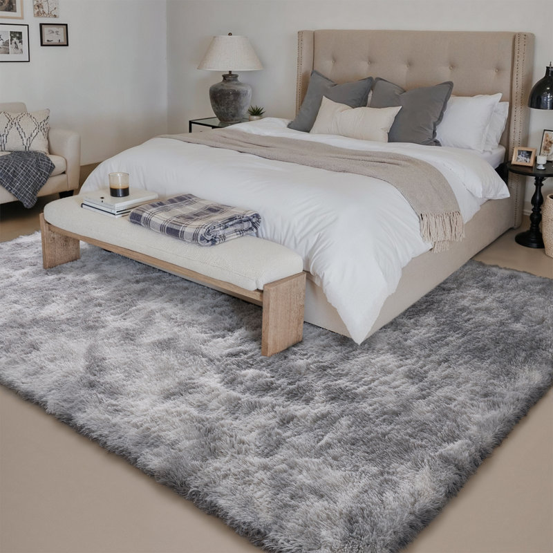 Tie Dye Shag Area Rug, Rectangle 8' x 10', Gray