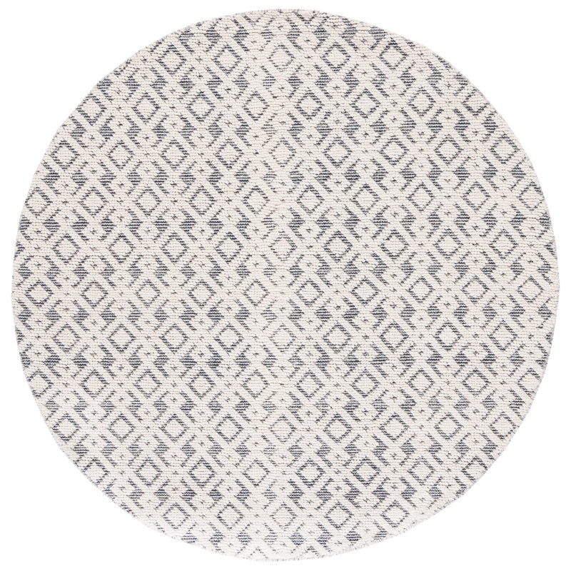 Burhardt Geometric Handwoven Ivory/Navy Area Rug, Round 6'