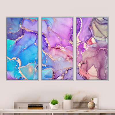 " Purple And Blue Liquid Art VI " 3 - Pieces