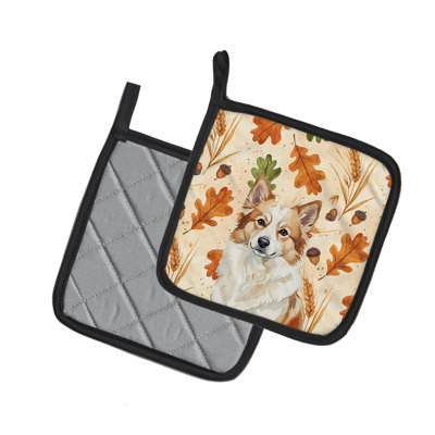 Tan Icelandic Sheepdog Heirloom Fall Pair of Pot Holders