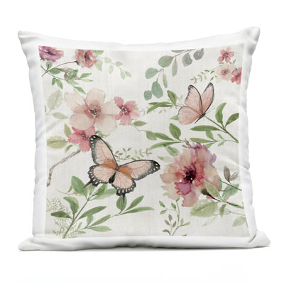 Country Cottage Florals in Pink Design by Nan Outdoor Printed Pillow