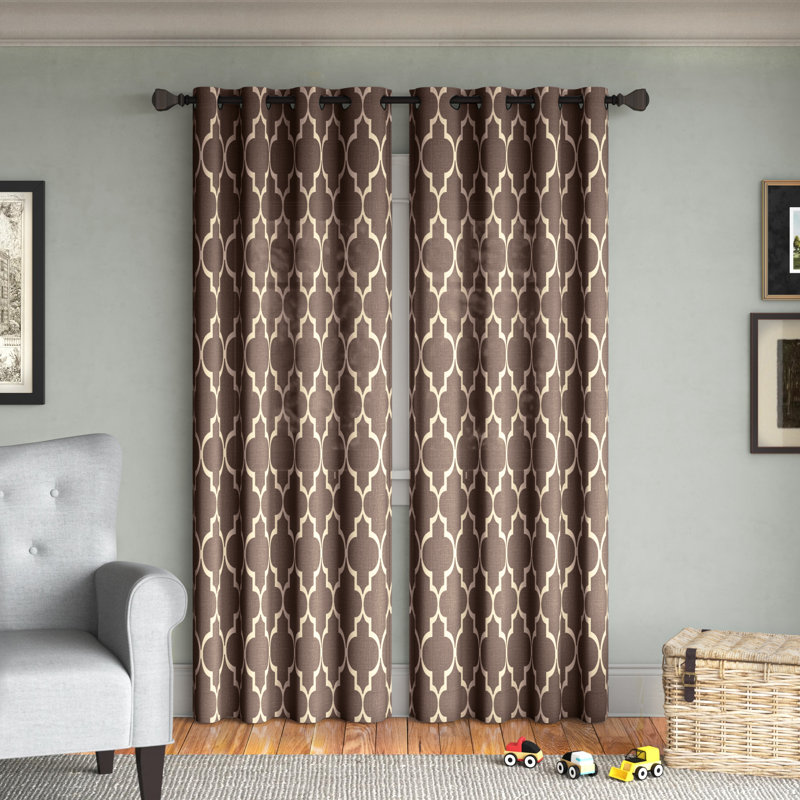 Panneau de rideau simple semi-diaphane à motif géométrique avec œillets, l 52 po x L 108 po, Moka