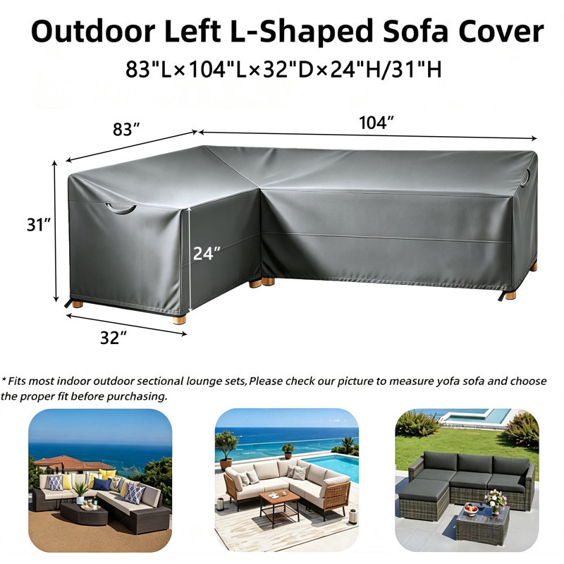 Waterproof Patio Sectional Sofa Cover, 31" H x 104" W x 83" D