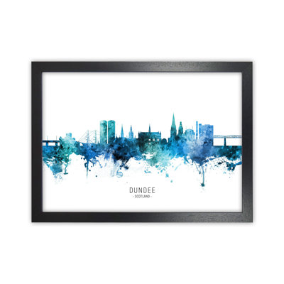 Dundee Scotland Skyline Blue City Name by Michael Tompsett - Print