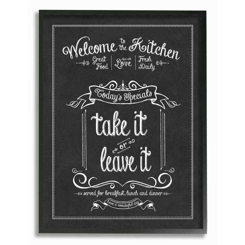 «Welcome To The Kitchen Chalkboard», reproduction d'art textuel sur toile, H 20 po x l 16 po x 1,5 po, Toile tendue