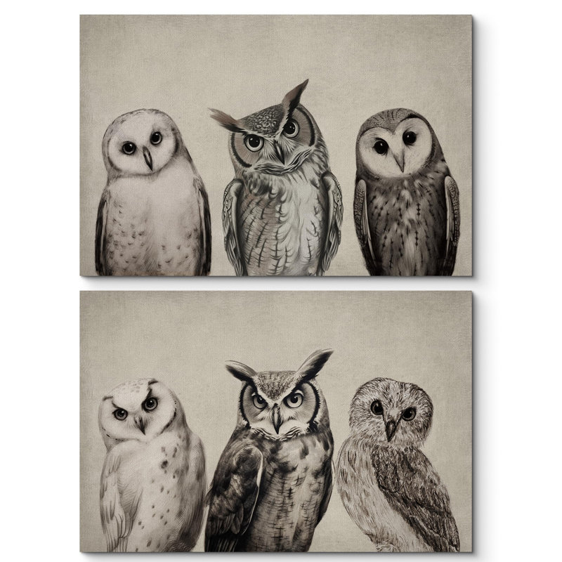 Oiseaux, animaux, hiboux, animal, 2 pièces, Toile tendue, H 16 po x l 24 po