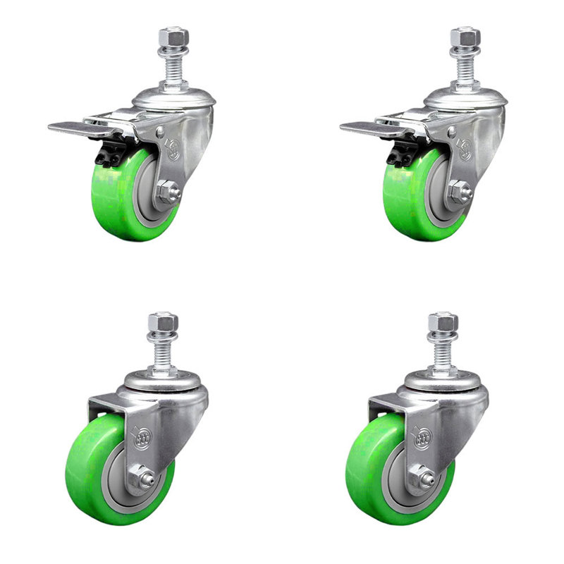 Polyurethane Swivel 12mm Stem Caster Set 2 Total Lock Brake SCC