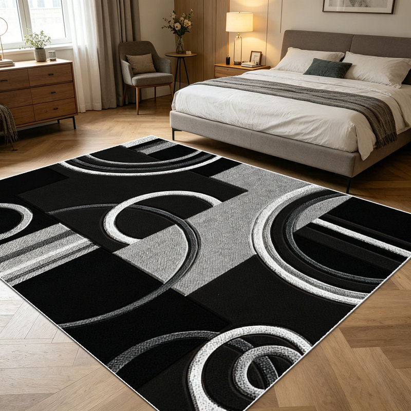 1PC Black White Grey Geometric Abstract area rugs for Living Room, Soft and Comfortable, Suitable for all seasons, easy-to-maintain, machine washable Indoor floor mat, Under Table Farmhouse suitable for dining room, bedroom, home office, entryway,