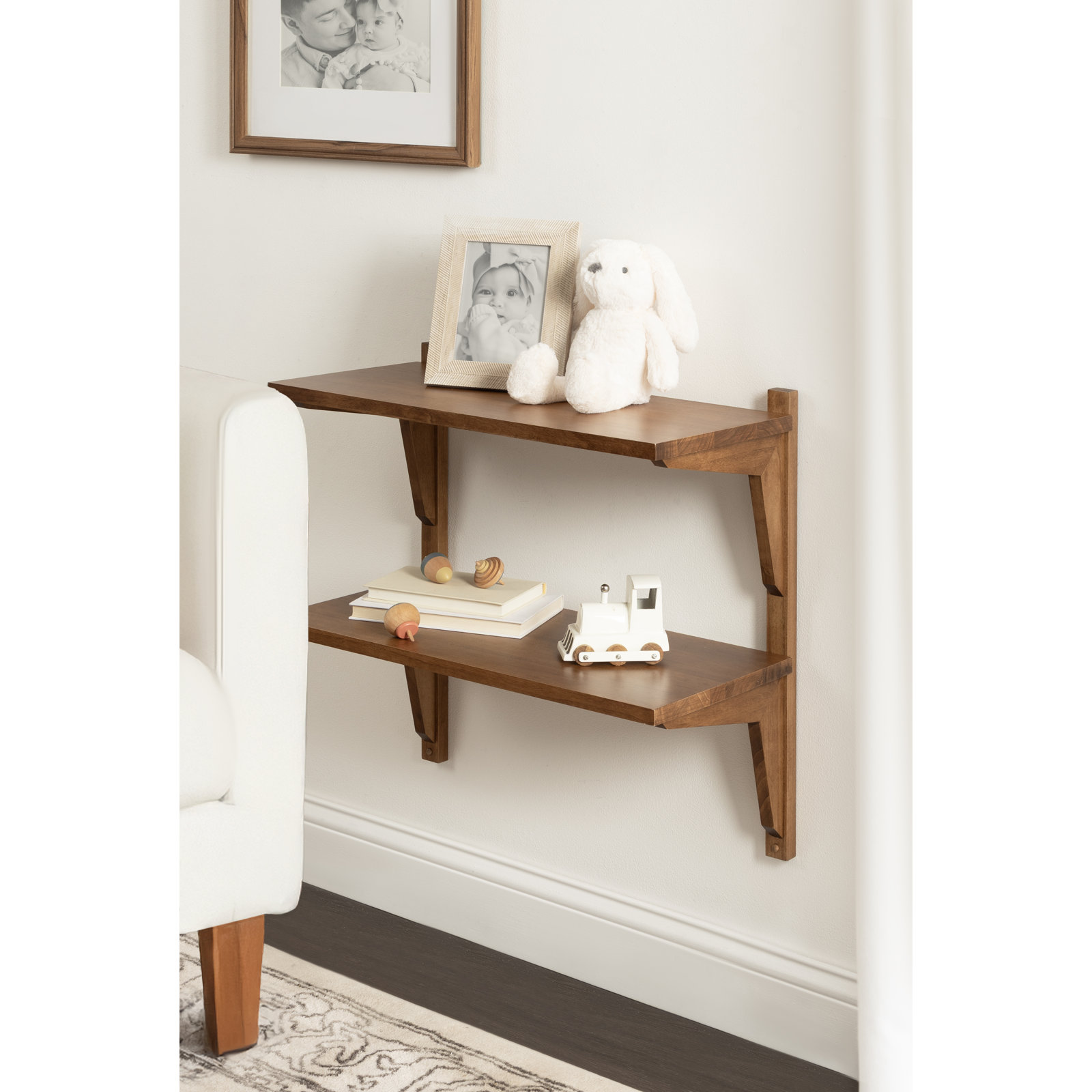 Carmouche Tiered Solid Wood Wall Shelf, Medium Wood