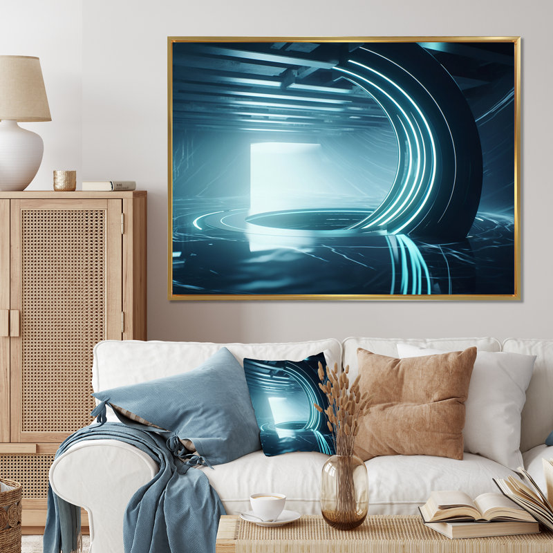 Quantum Universe Futuristic 3D - Abstract Shapes, art mural, H 30 po x l 40 po x P 1,5 po, Cadre flottant doré
