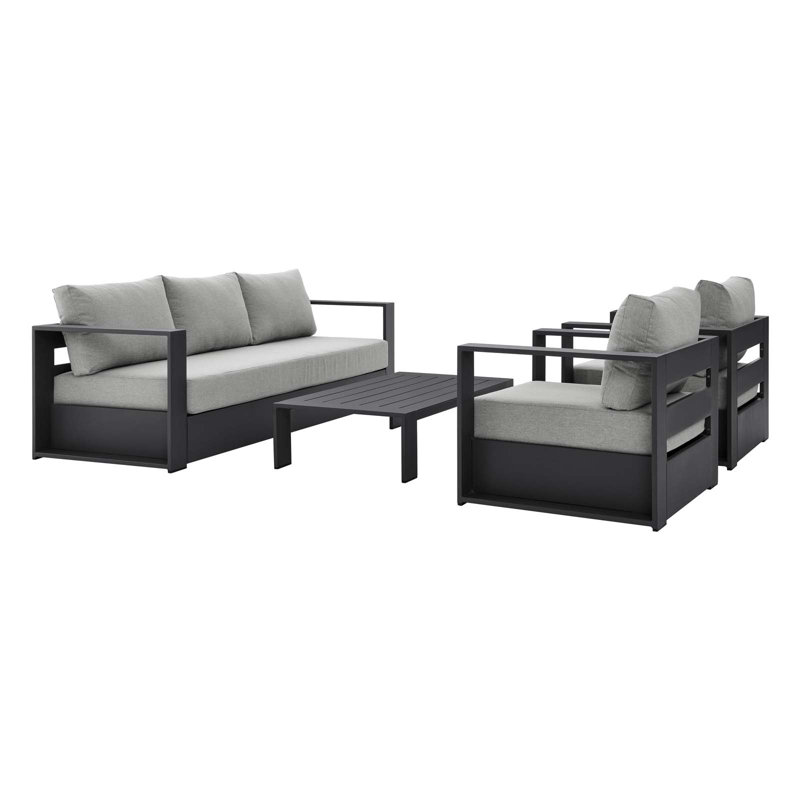 Modway Tahoe Outdoor Aluminum 4-piece Conversation Set with Coffee Table, Gray, Gray
