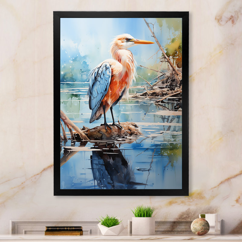 Danaher Seagull Reflections on Water Pointillism - impression, H 20 po x l 12 po x P 1 po, Cadre photo noir