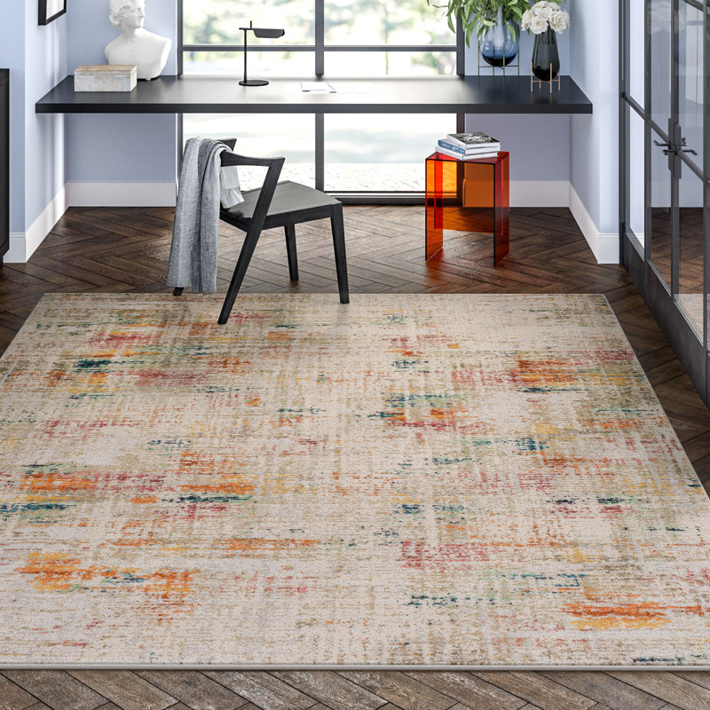 Diorio Abstract Cream/Saffron Area Rug, Rectangle 7'10" x 10'
