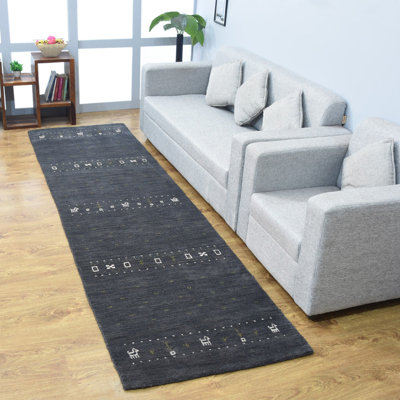 St Catherine Hand Knotted Loom Wool Eco-Friendly Area Rugs - Charcoal Color, Contemporary Modern Design, High Pile Thick Handmade Anti Skid Area Rugs for Living Room, Bed Room