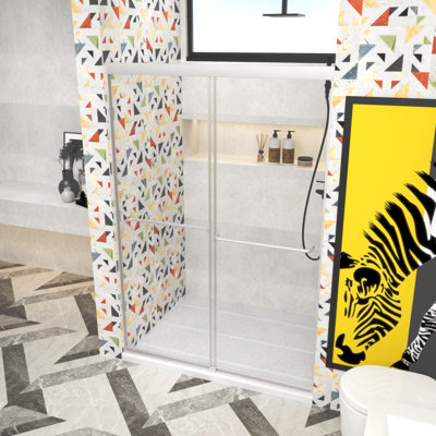 Porte de douche coulissante de qualité supérieure, l 48 po x H 70 po, largeur réglable de 44 à 48 po, verre trempé de 1/4 po