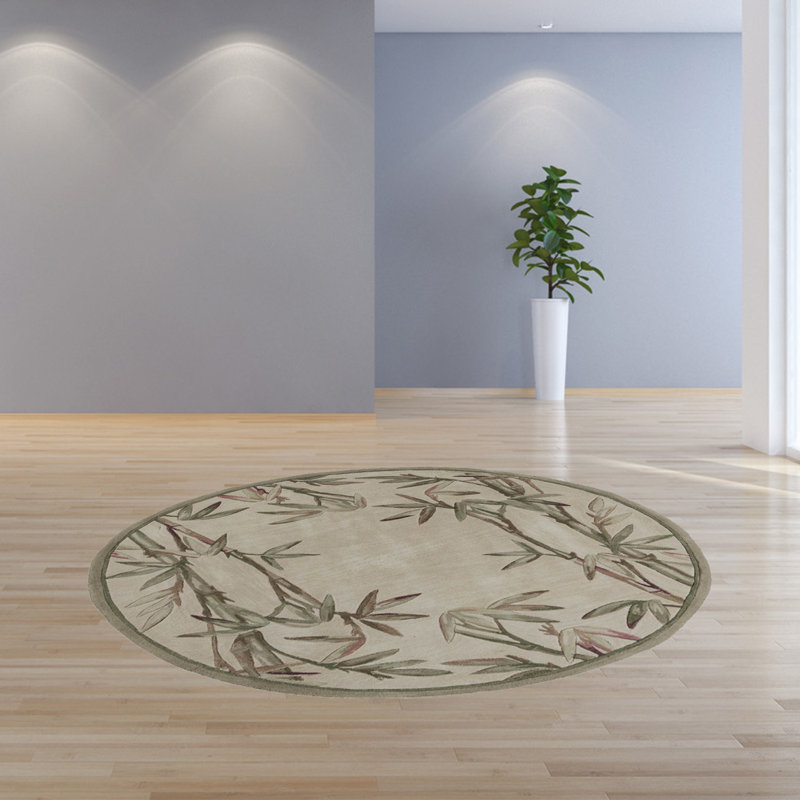 Tapis ivoire en laine touffeté à la main Murray, Noir, Rond 7 pi 6 po