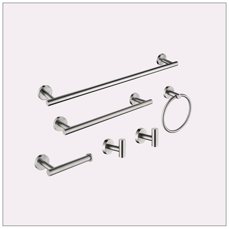 Bathroom Hardware Set, Brushed Nickel, 6.7" H x 23.6" W x 3" D