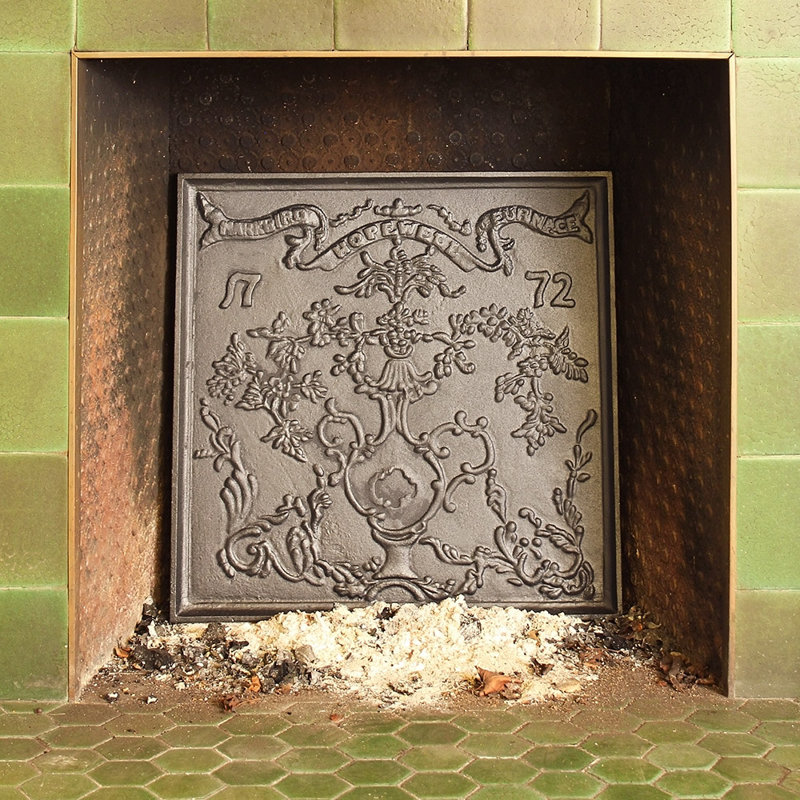 Hopewell Black Cast Iron Fireplace Fireback with Intricate Design
