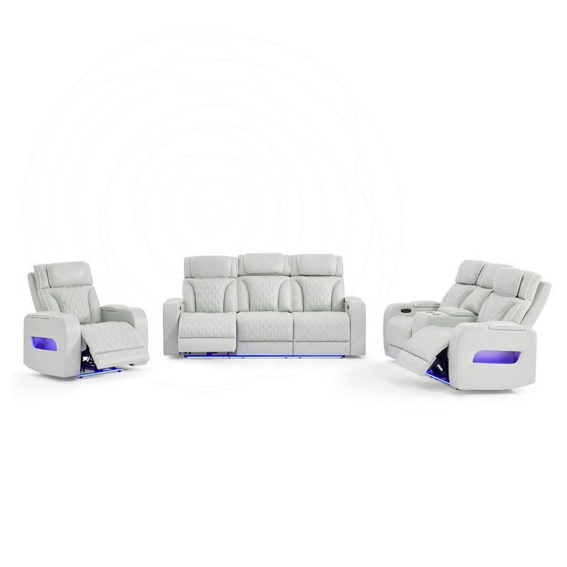 Fauteuil inclinable électrique double avec appuie-tête électrique, accoudoirs de rangement et éclairage DEL, Argent