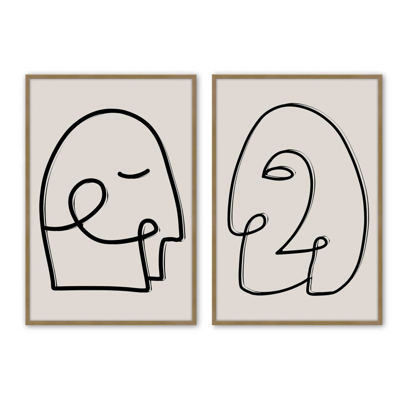 Mindful Gaze Set of 2 Print on Archival Matte Paper in Frame, Brushed Gold, 37.25" H x 25.25" W