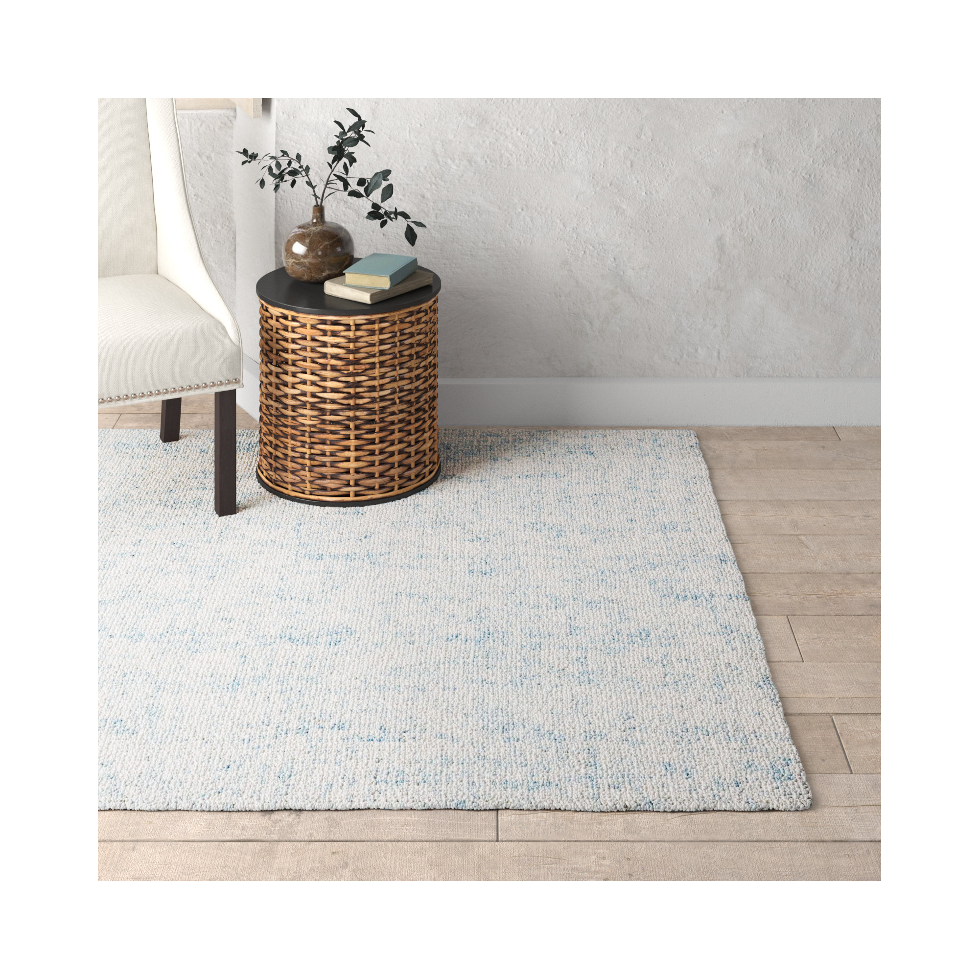 Fredi Abstract Hand Tufted Wool/Cotton Area Rug in Light Blue/Ivory, Rectangle 5' x 8'