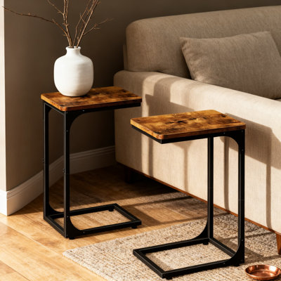 Ensemble de 2 tables de bout en C pour petites tables d'appoint peu encombrantes avec supports en métal robustes pour le salon et la chambre à coucher