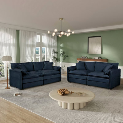 Ensemble de canapé surdimensionné de luxe surdimensionné à 2 sièges profonds, 2 pièces de canapé causeuse, ensemble de canapé en chenille moderne et confortable pour un bureau de salon avec 4 coussins, combinaison de bricolage