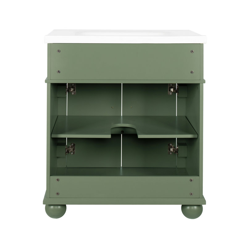 Lavabo de salle de bain de style médiéval, structure en bois massif, tiroir à dessus rabattable pour salle de bain bien rangée 28 po avec poignées en métal, base à colonne romaine, outils de nettoyage pour rangement