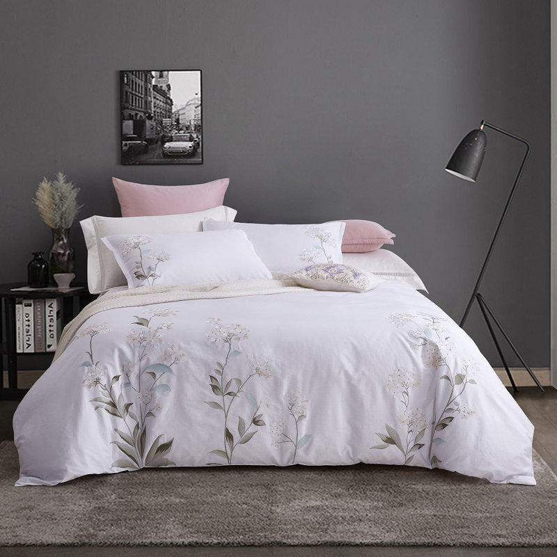 Bernadette Cotton Modern & Contemporary 3 Piece Duvet Cover Set, King Duvet Cover + 2 King Shams, White