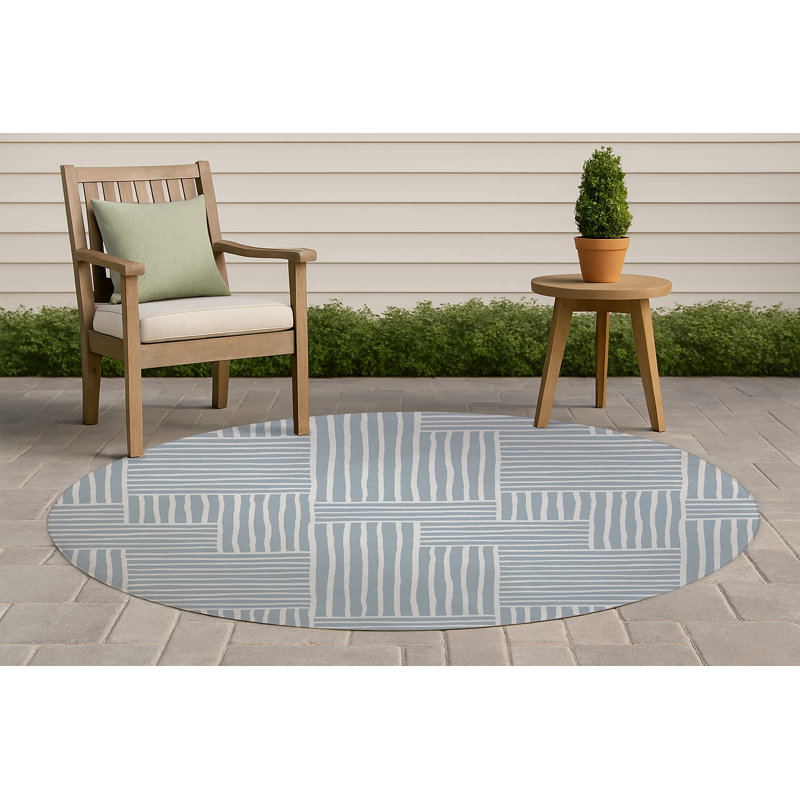 Grid Puz Non-Slip Outdoor Rug, Round 5'