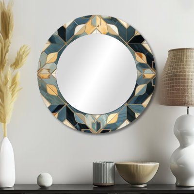 Antique Beige And Blue Marrocan Tiles - Modern Round Mirror Wall Decor_MTMIR127106