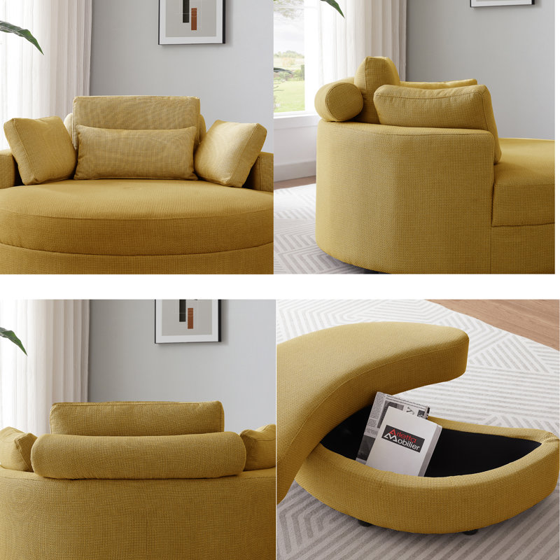 Fauteuil demi-tonneau avec repose-pieds de 51,2 po de largeur Dashton, Lin jaune