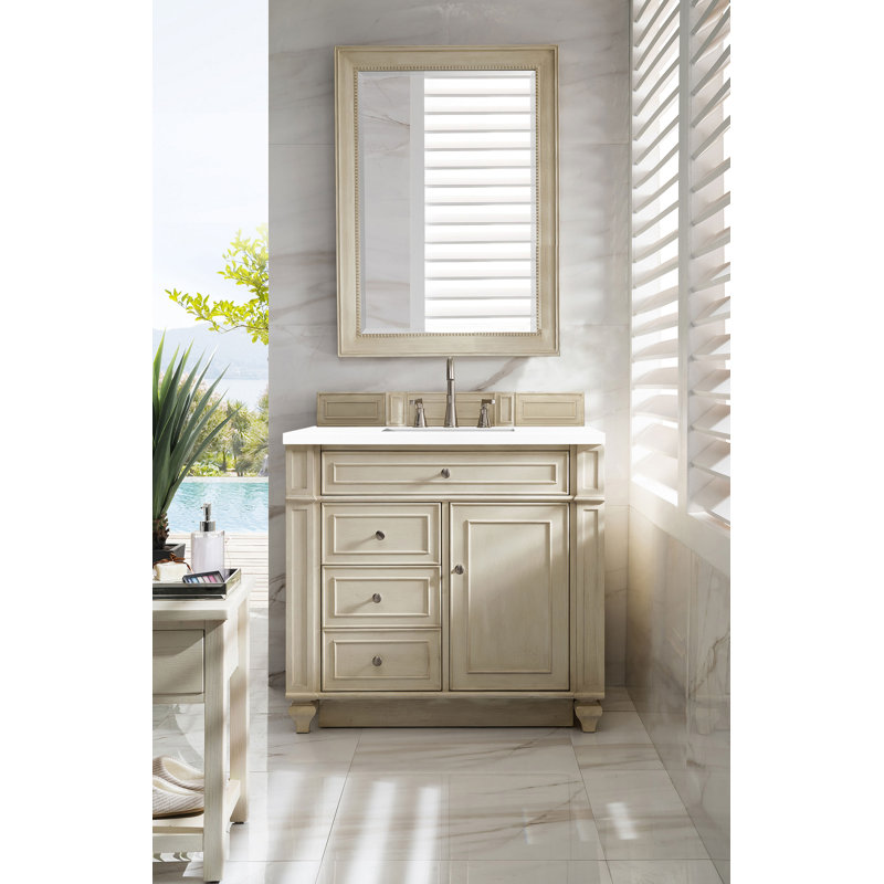 Bristol 36'' W Single Vanity, Whitewashed Walnut, White Zeus, 8" Widespread