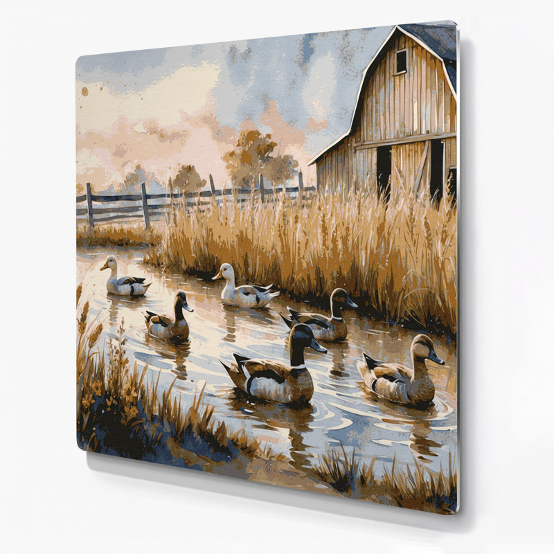 «Farm Ducks», art mural en métal beige, H 12 po x l 12 po
