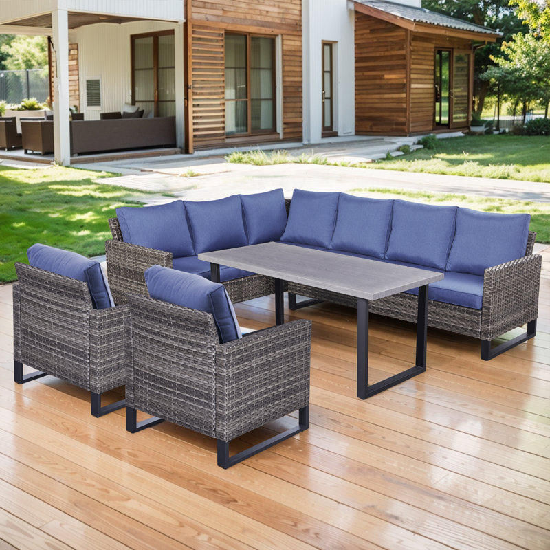 Nazime Karlshamn 4 Piece Sectional Seating Group with Cushions, Blue