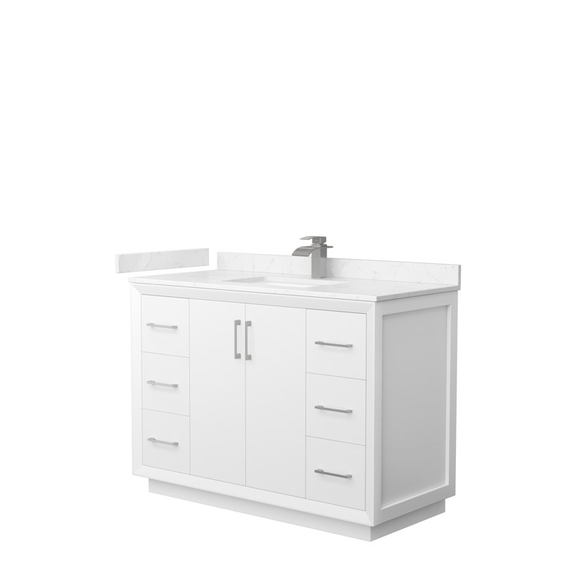48'' Single Bathroom Vanity with Cultured Marble Top, Brushed Nickel, White, Carrara Cultured Marble