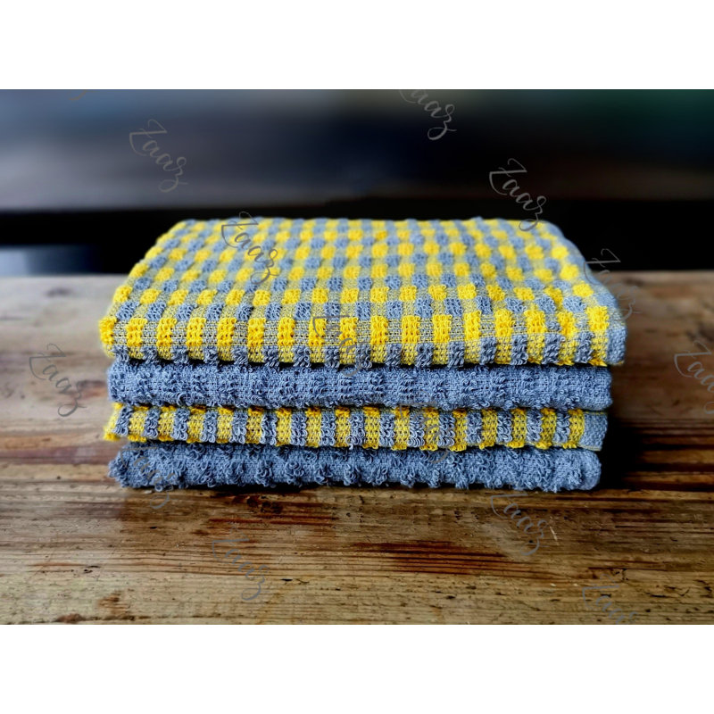 Cotton Jacquard Tea Towel Kitchen Towel, Yellow/Grey