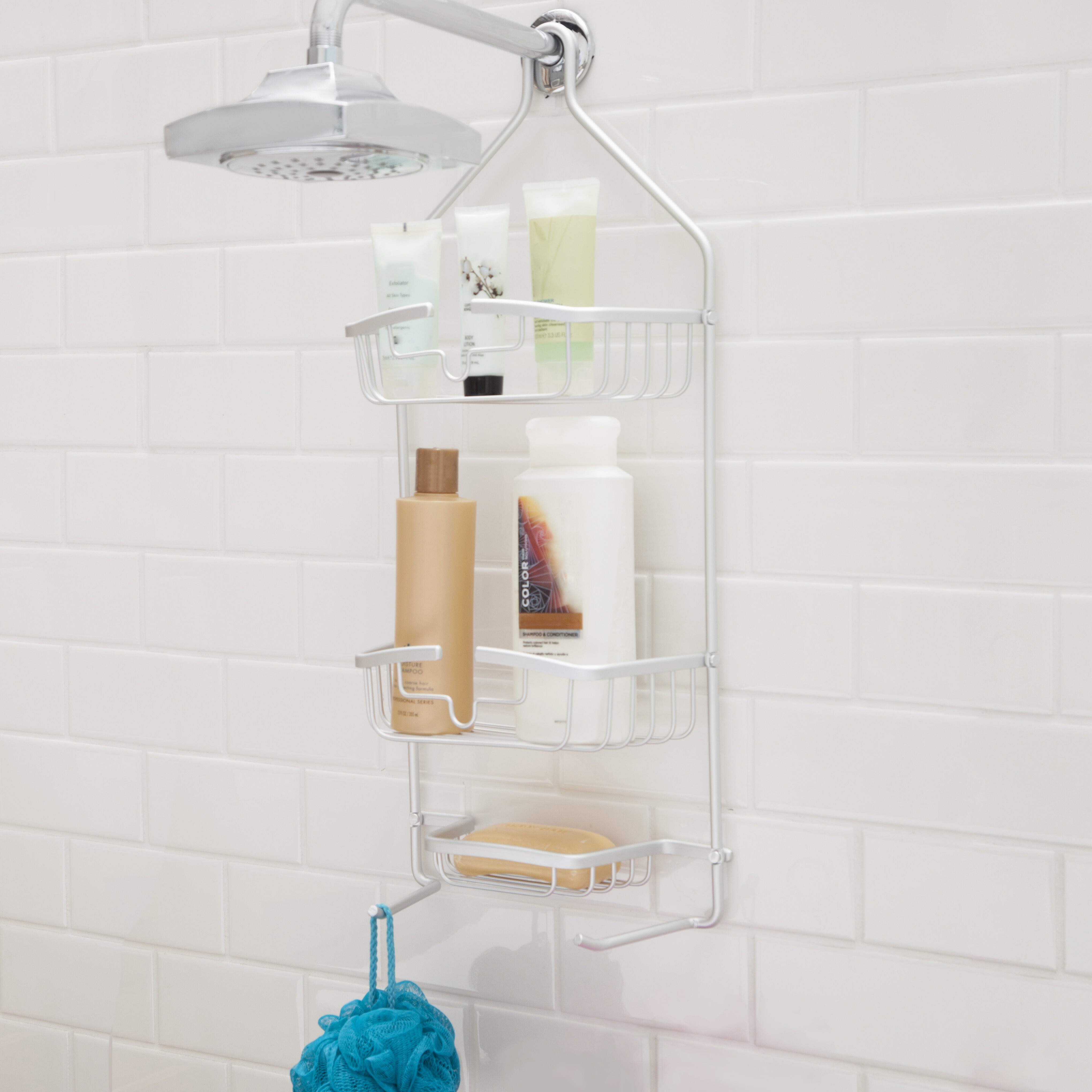 Sturdy Adjustable Hanging Shower Caddy - Rust-Proof Bathroom Organizer -  Grey