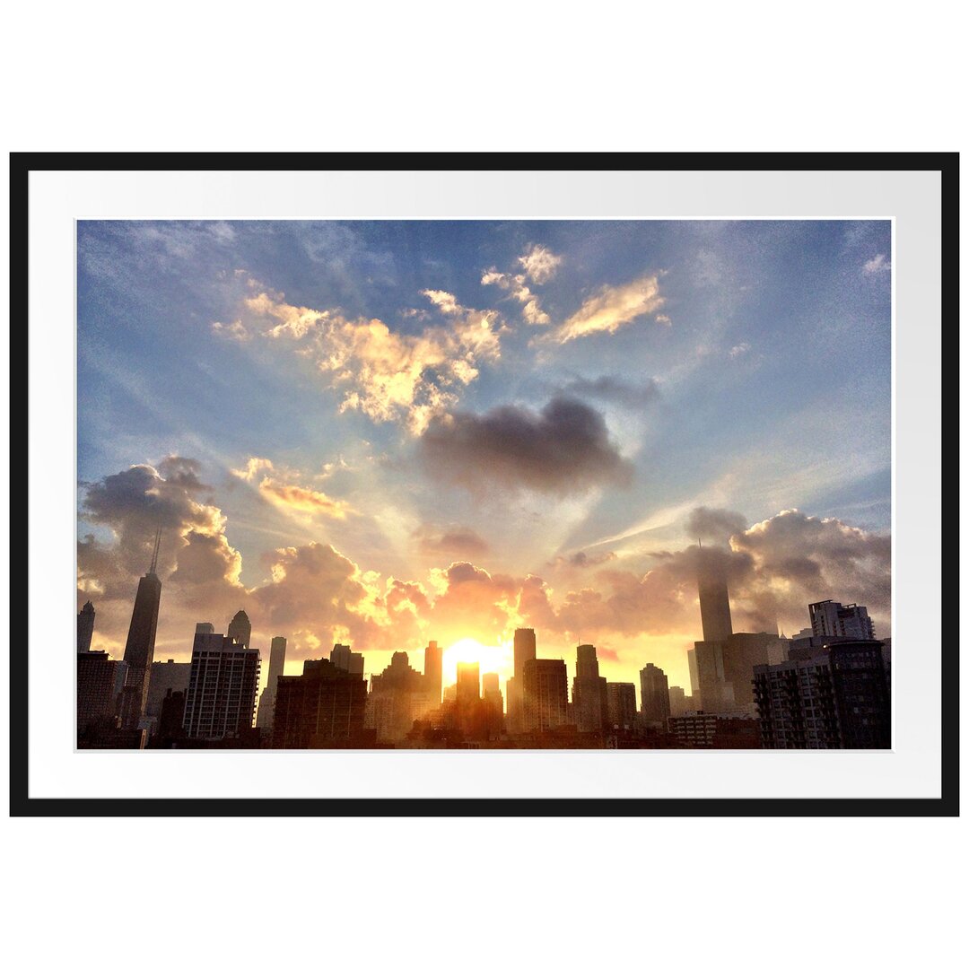 Gerahmtes Poster Chicago Skyline im Sonnenaufgang