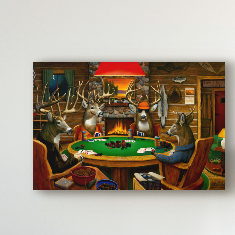 « cerf camp », reproduction de peinture à l’acrylique sur toile tendue, H 16 po x l 24 po x P 2 po
