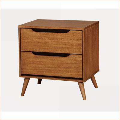 Mid-Century Modern Black 2-Drawer Solid Wood Nightstand Bedroom Furniture