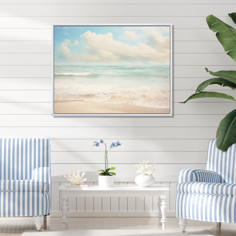 Minimalisme plage paysage V - impression, H 12 po x l 20 po x P 1 po, Cadre flottant blanc