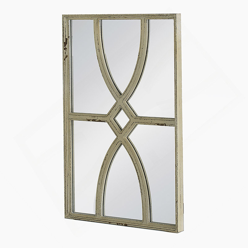 Rectangular Wooden Wall Mirrors With Distressed White Frame