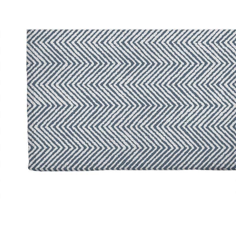 Chevron Groove Lightweight Non-Slip Kitchen Mat, Blue, Rectangle 5' x 7'