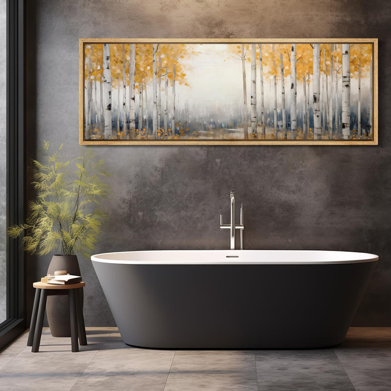 Autumn Fall " Extra Large Autumn Birch Forest Golden Foliage Nature Landscape Retro Fine Art Decorative ", 20" H x 60" W