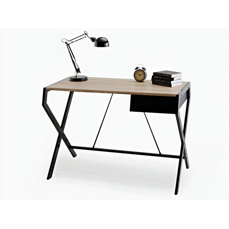 Designo Metal Base Writing Desk, Black, Oak