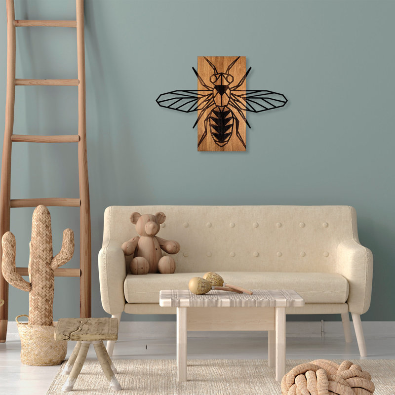 Accessoire mural décoratif en bois, noyer et noir, 22,8 po x 32,3 po | 50% bois massif (épaisseur: 1,2 po) et métal (épaisseur: 0,06 po) | Conception unique avec des variations de couleurs distinctives, parfaite pour la décoration intérieure