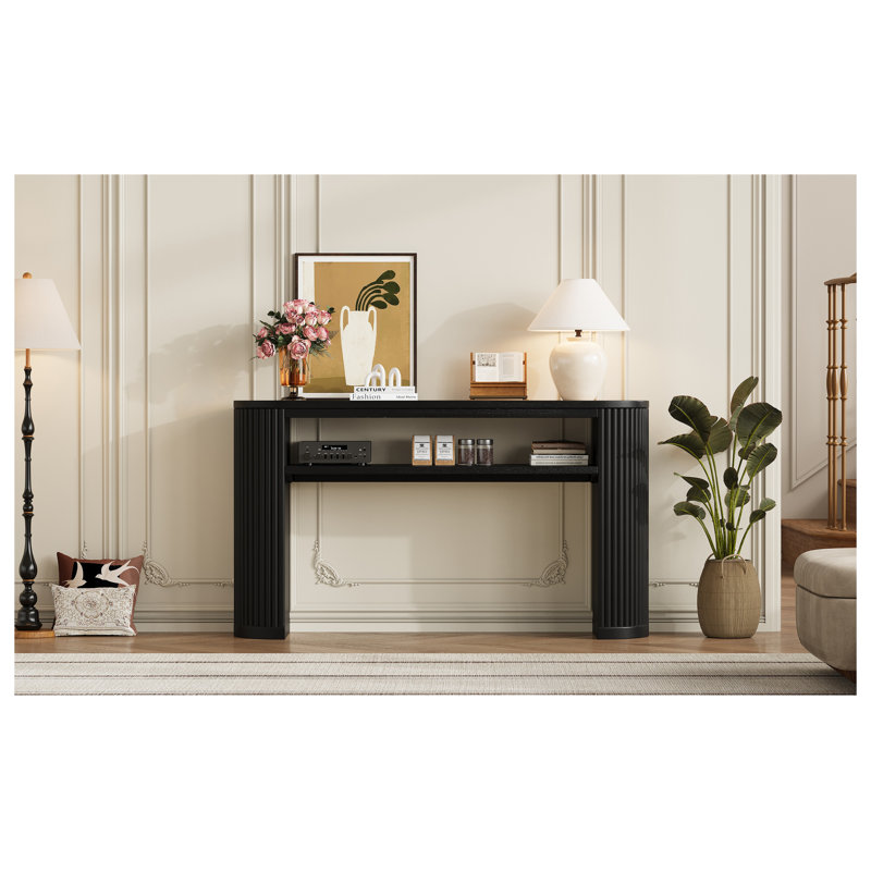 Console Trexm rustique avec pieds cannelés - Finition noire, table d'entrée en bois massif et panneau de fibres à densité moyenne pour les couloirs de ferme