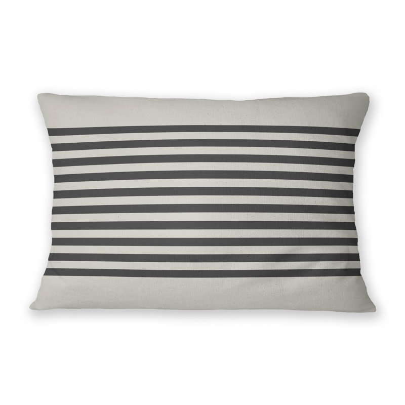 Striped Outdoor Reversible Throw Pillow, 14" x 20", Ivory/Charcoal