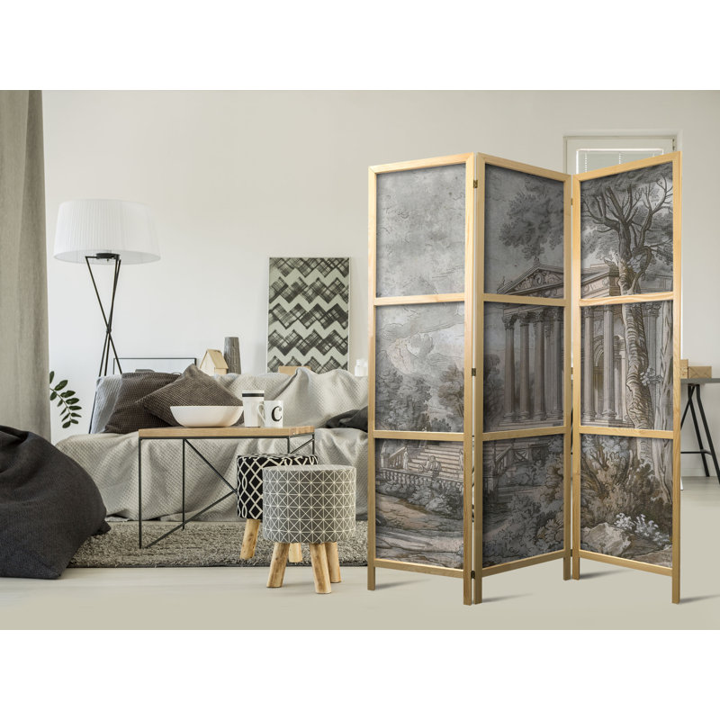 171cm H Solid Wood Folding Room Divider, 171cm H x 135cm W x 1.2cm D, 3